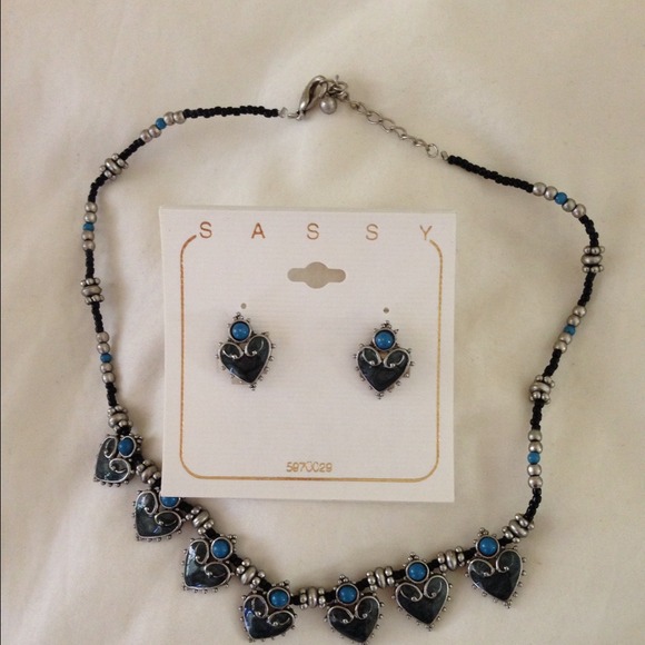 Heart necklace and earrings