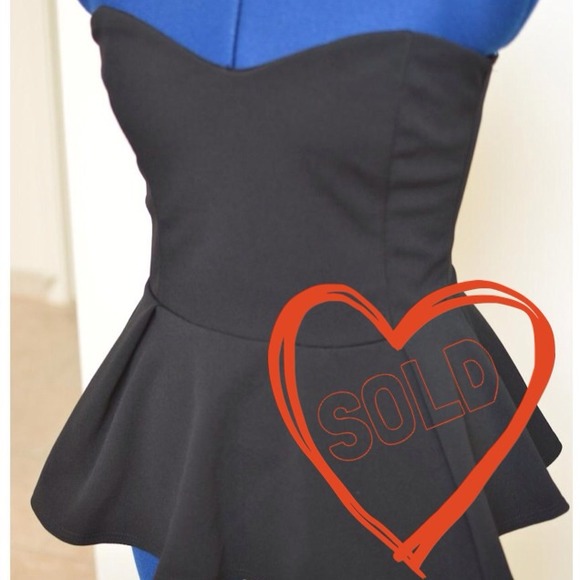 Black Strapless Peplum Top