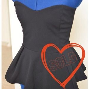Black Strapless Peplum Top