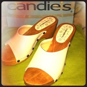 Candie's Carley white wooden bottomed shoes