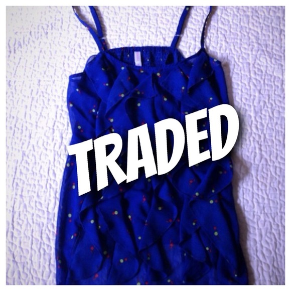 Cobalt Blue Ruffle Top - Sheer Adjustable Straps