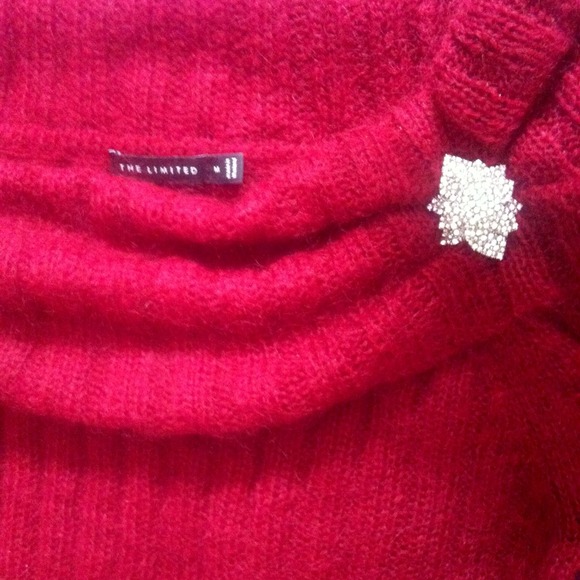 The Limited Sweaters - 🧡 Red Mohair Sweater & Rhinestone Pin