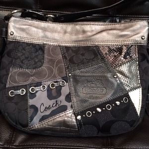 Grey and black coach patch work purse