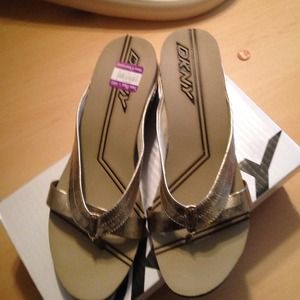 DKNY champagne printed snake sandals