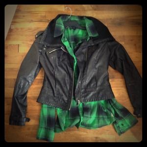 Green and black plaid button down.