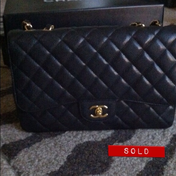 SOLD Authentic Black Caviar CHANEL Single flap GHW