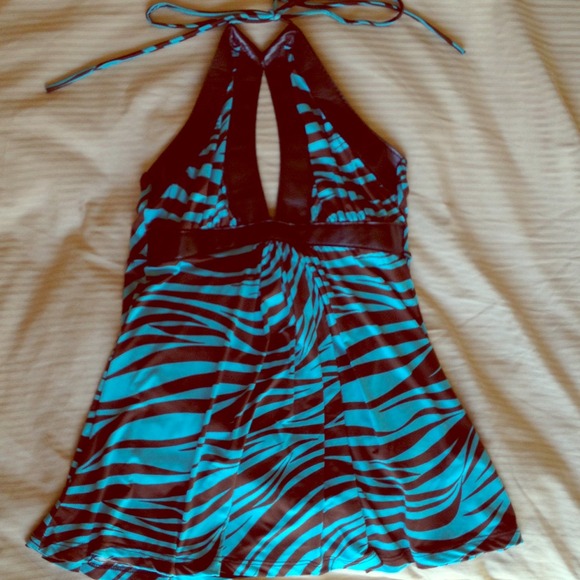 Zebra halter top with faux around chest & neck