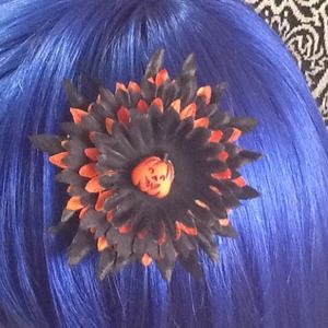 Halloween themed hair flair flower black &orange.