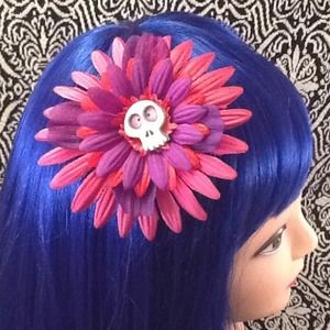 Bright & cute skull hair flair flower pink &purple
