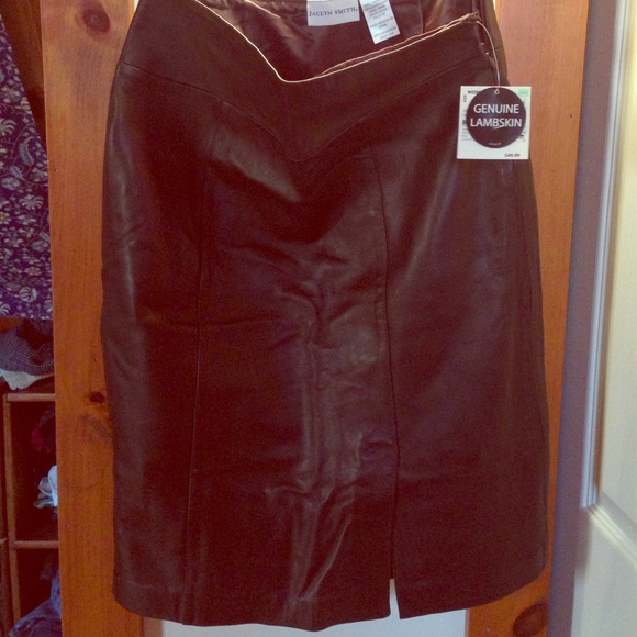 Brown leather knee length skirt