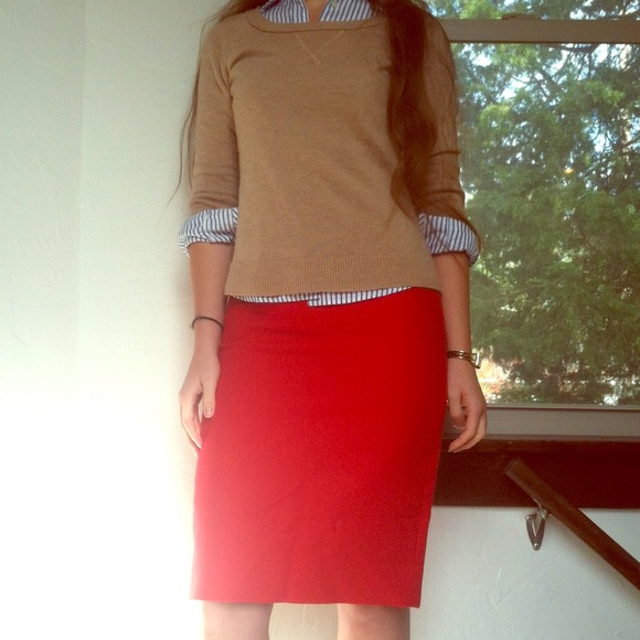 Red J.Crew Number 2 pencil skirt.