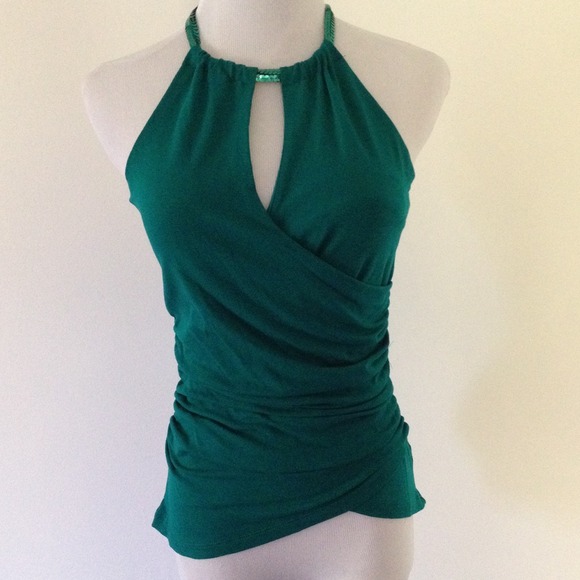 Arden B Sequin Strap Wrap Top - Teal/Green