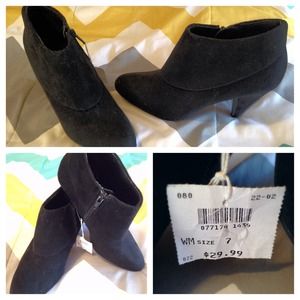 Black suede ankle boots with heel