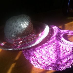 👙😎Colorful Straw Beach Hat w/Matching Pink Bag