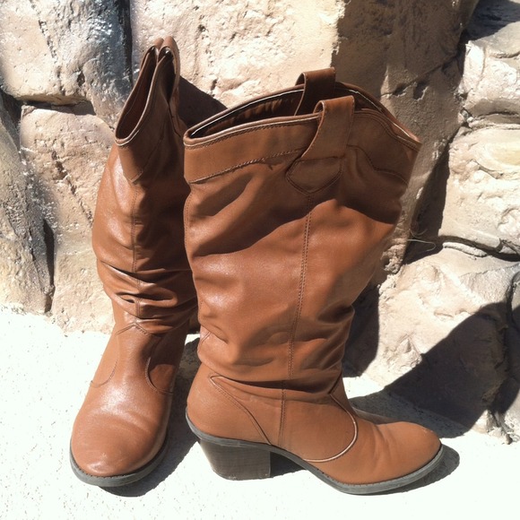 Brown Faux Leather Fashion Boots