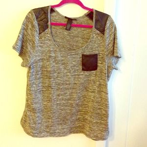 Gray/gold top with vinyl (fake leather) detailing