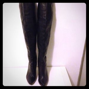 Black leather & stretchy back over the knee boots