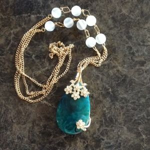 Blue jade long necklace