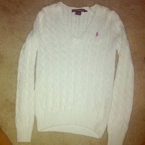 White Polo V-neck Pullover Sweater