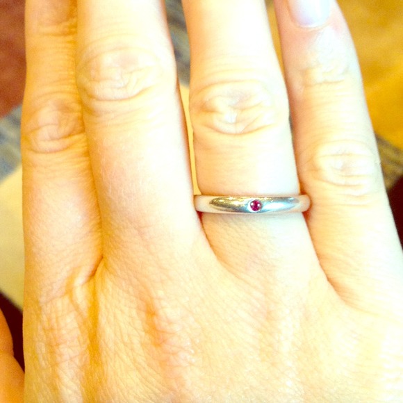 Tiffany and Co stacking ring with ruby stud