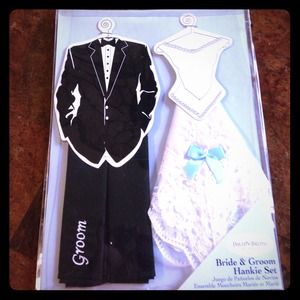 SOLD --- David's bridal 2 PC Bride & Groom hankie