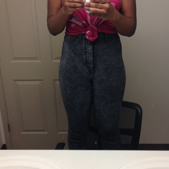 Gray Acid Wash High Waisted Pants - Picture 2 of 3