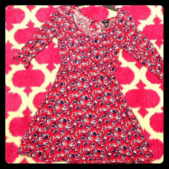 Short vintage red, white, and blue floral dress