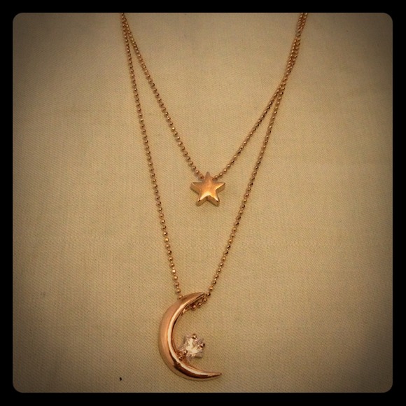 **SOLD** Rose Gold Moon Star Double Chain Necklace