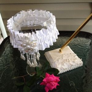 REDUCED - Wedding garter & guest register pen set