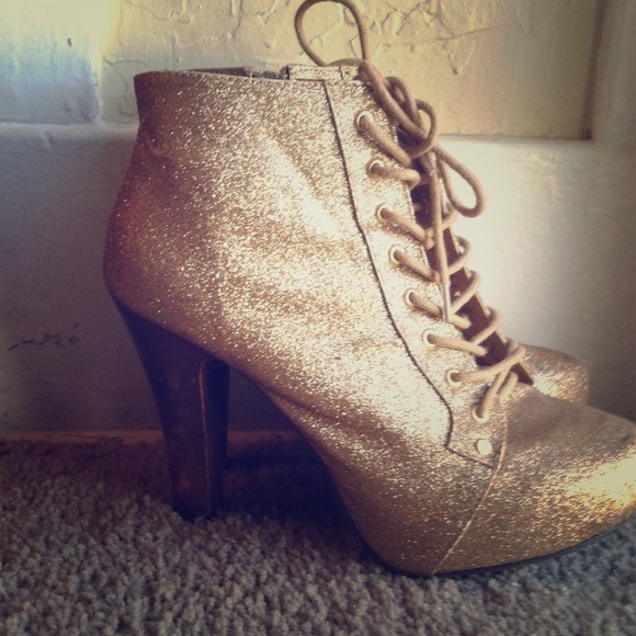 Gold glitter lace up heels