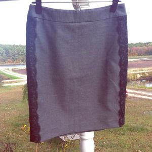 Loft grey pencil skirt w/ lace detail