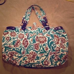 Green and brown flower print bag