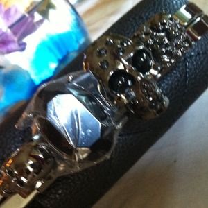 SOLD!!!!! Quilted Leather Skull Clutch Purse Rings