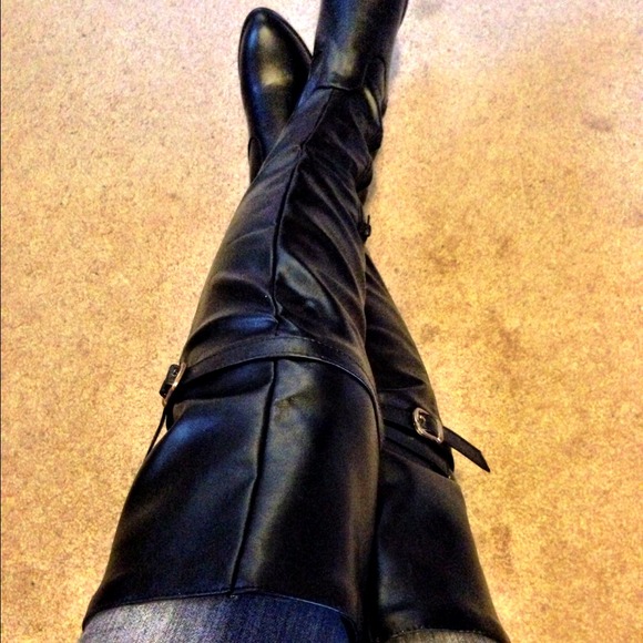 Thigh high faux leather boots