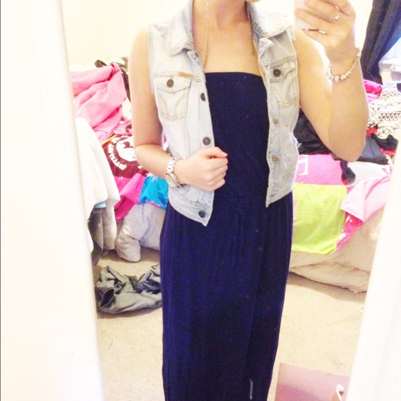 Royal blue maxi dress AND sleeveless jean vest duo