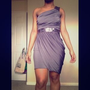 Dark grey, fitted dress
