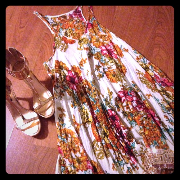 Freepeople floral dress with gold