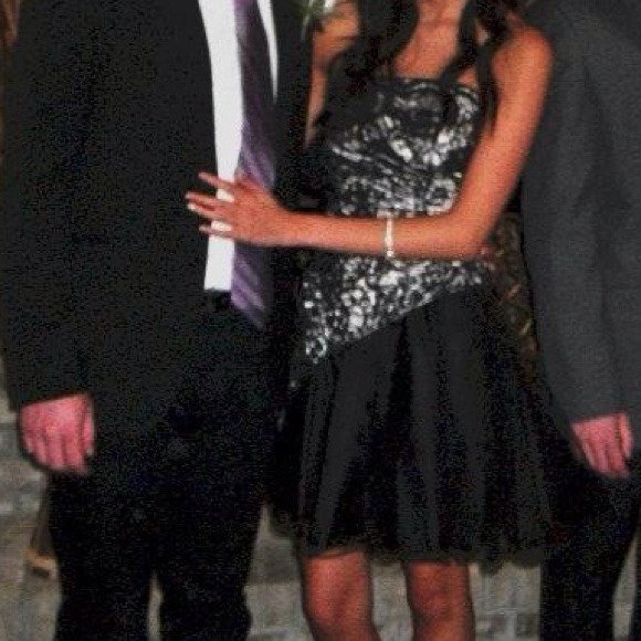 Silver and black lace tulle dress