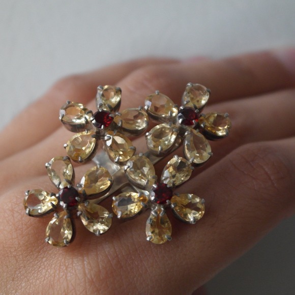Genuine Citrine/Garnet Silver Ring