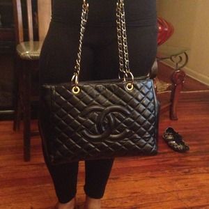 Black quilted tote