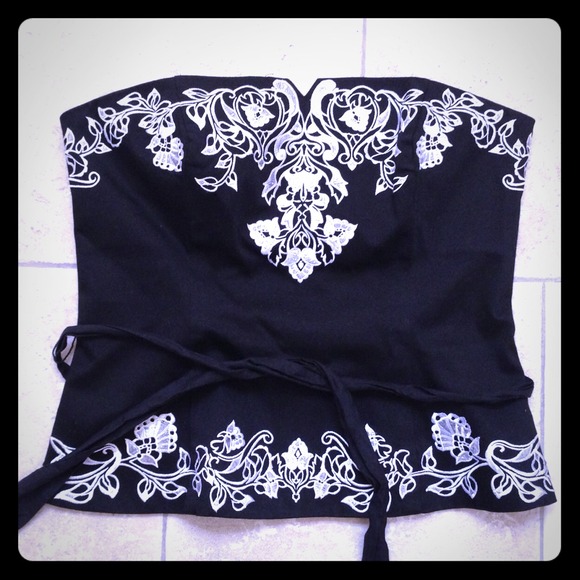 Embellished Black and Silver Strapless Top