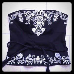 Embellished Black and Silver Strapless Top