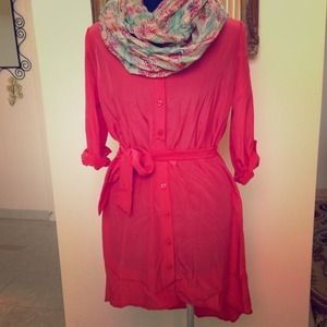 Silky Coral Button Up Dress