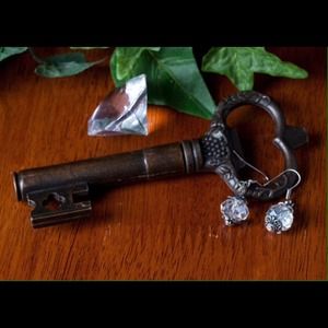 Glass and silver dangle earrings,