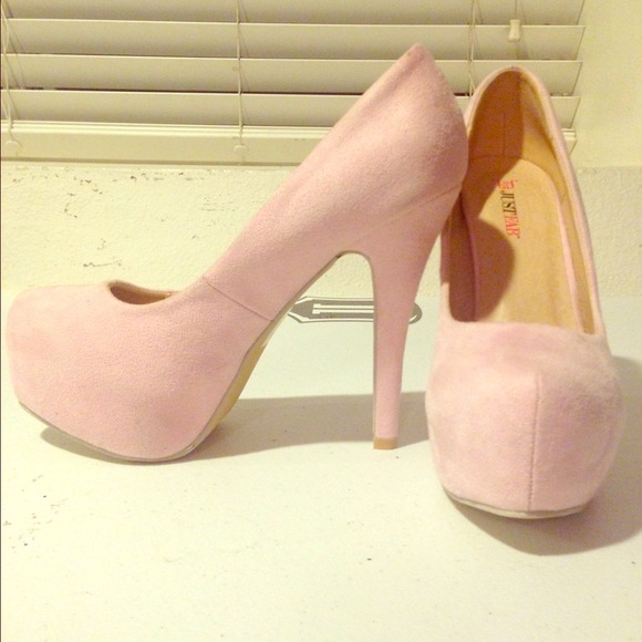 Plush pink suede heels
