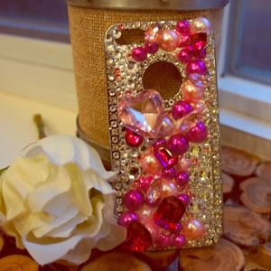 Handmade pink pearl and rhinestone iPhone 5 case
