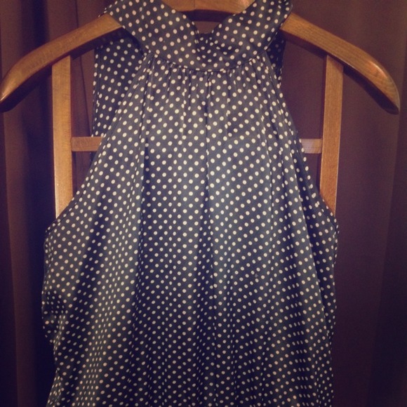 Silky navy blue/white polka dot blouse