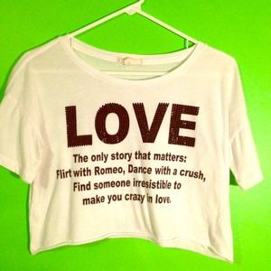 White and black sequin love crop top