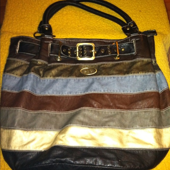 Multi- colored leather hand bag.