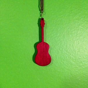 Gold chain wooden guitar necklace